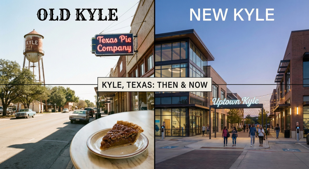 Living in Kyle TX comparison: Historic Pie Capital versus modern Uptown Kyle economic growth