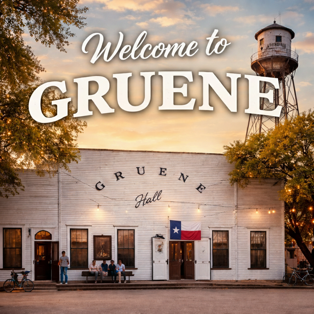 Living in Gruene New Braunfels TX featuring Gruene Hall and the iconic Gruene water tower