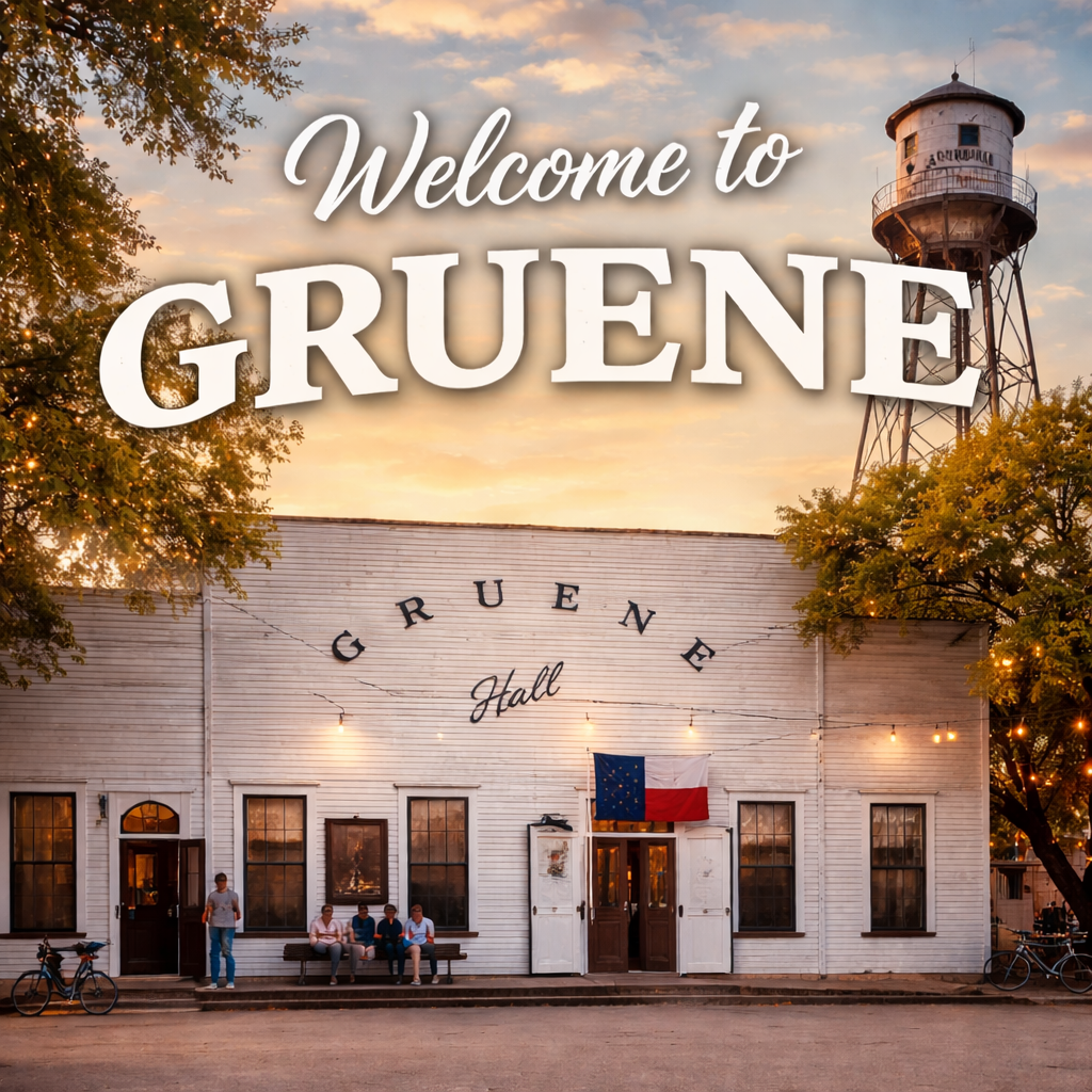 Living in Gruene New Braunfels TX featuring Gruene Hall and the iconic Gruene water tower